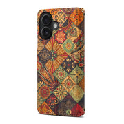For iPhone 16 Plus Denior Flower Language Series Cork Fabric Oil Edge Leather Phone Case(Autumn)