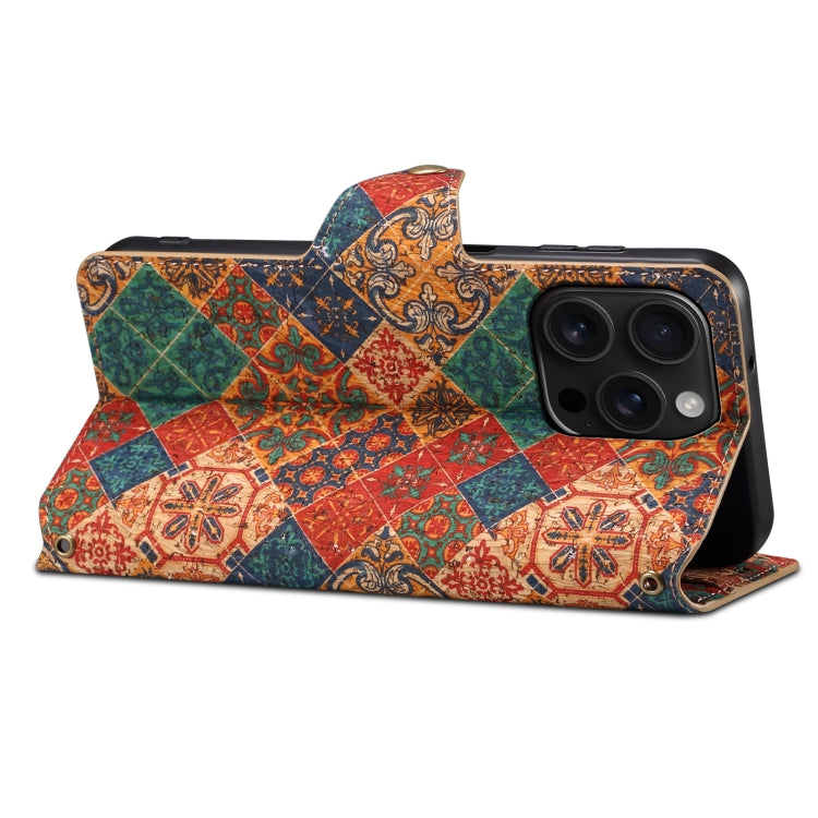 For iPhone 16 Pro Denior Flower Language Series Cork Fabric Oil Edge Leather Phone Case(Winter)