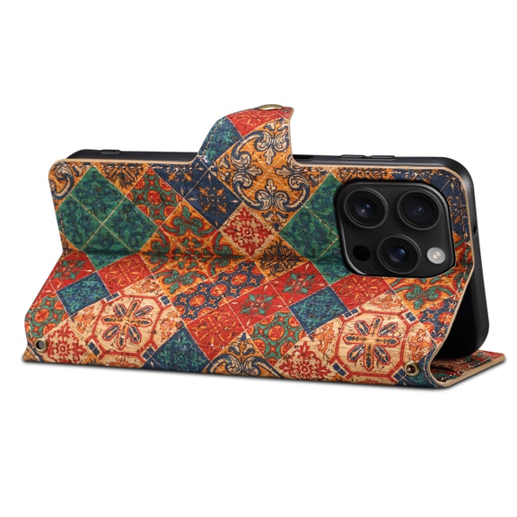 For iPhone 16 Pro Denior Flower Language Series Cork Fabric Oil Edge Leather Phone Case(Winter)