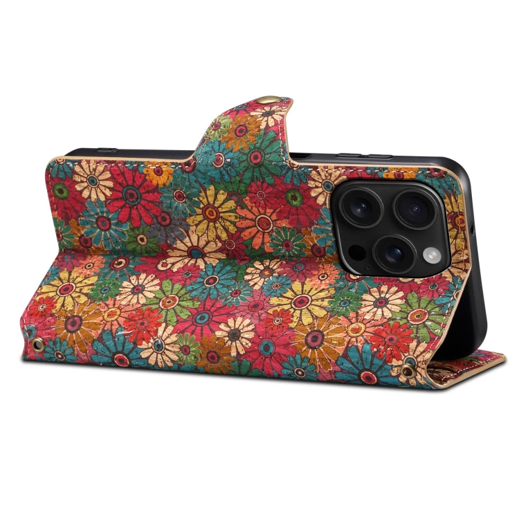 For iPhone 16 Pro Max Denior Flower Language Series Cork Fabric Oil Edge Leather Phone Case(Spring)