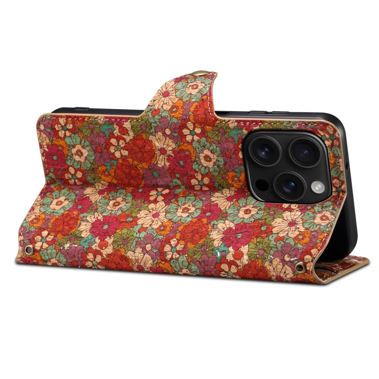 For iPhone 16 Pro Max Denior Flower Language Series Cork Fabric Oil Edge Leather Phone Case(Summer)