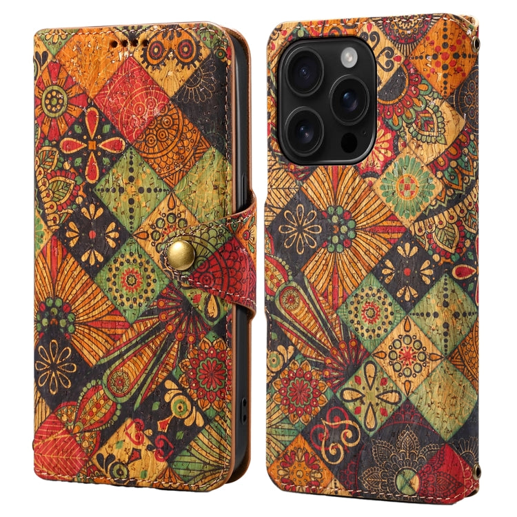 For iPhone 16 Pro Max Denior Flower Language Series Cork Fabric Oil Edge Leather Phone Case(Autumn)