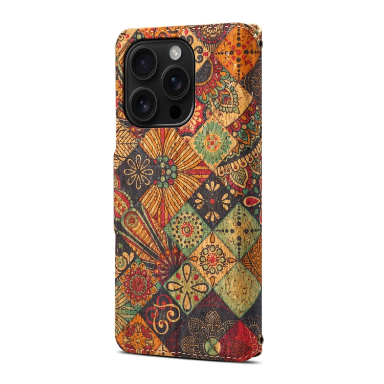 For iPhone 16 Pro Max Denior Flower Language Series Cork Fabric Oil Edge Leather Phone Case(Autumn)