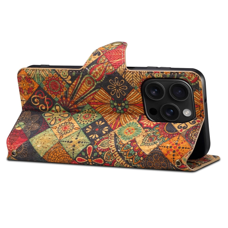 For iPhone 16 Pro Max Denior Flower Language Series Cork Fabric Oil Edge Leather Phone Case(Autumn)