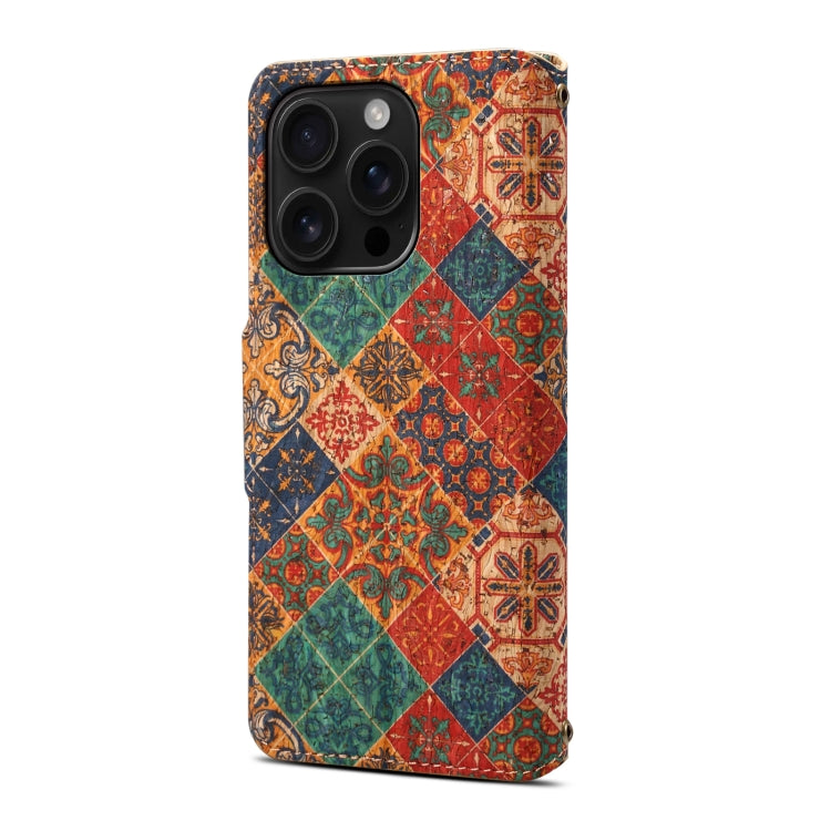 For iPhone 16 Pro Max Denior Flower Language Series Cork Fabric Oil Edge Leather Phone Case(Winter)