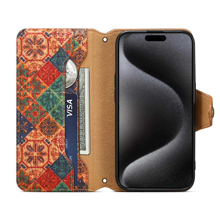 For iPhone 16 Pro Max Denior Flower Language Series Cork Fabric Oil Edge Leather Phone Case(Winter)