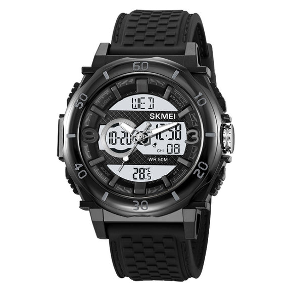 SKMEI 2098 Multifunctional Men 50M Water-resistant Thermometer Dual Display Digital Wrist Watch(Black+White)