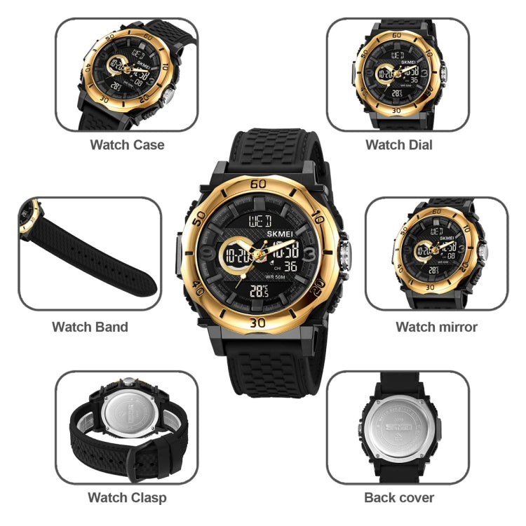 SKMEI 2098 Multifunctional Men 50M Water-resistant Thermometer Dual Display Digital Wrist Watch(Black+White)