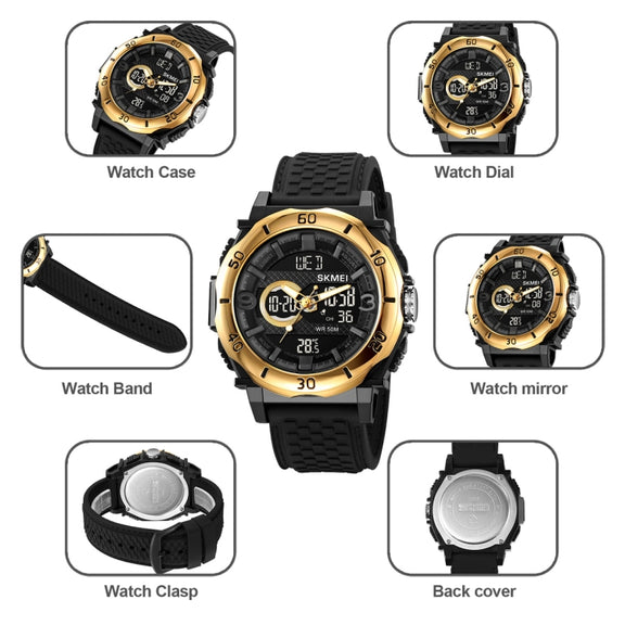 SKMEI 2098 Multifunctional Men 50M Water-resistant Thermometer Dual Display Digital Wrist Watch(Black+White)