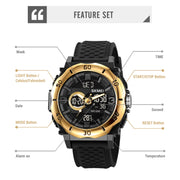 SKMEI 2098 Multifunctional Men 50M Water-resistant Thermometer Dual Display Digital Wrist Watch(Black+White)