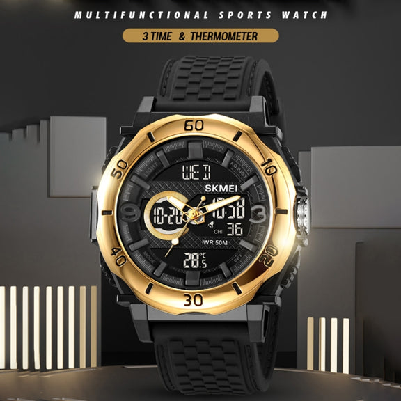 SKMEI 2098 Multifunctional Men 50M Water-resistant Thermometer Dual Display Digital Wrist Watch(Black+White)