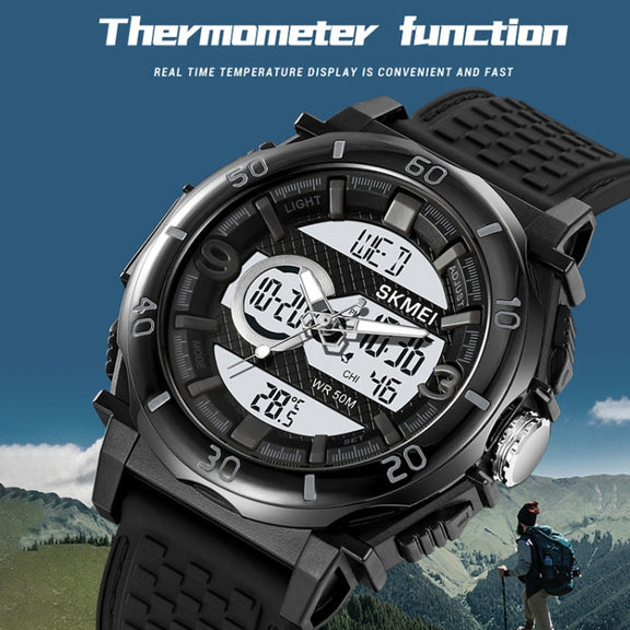 SKMEI 2098 Multifunctional Men 50M Water-resistant Thermometer Dual Display Digital Wrist Watch(Gold+Black)