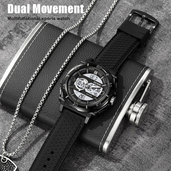 SKMEI 2098 Multifunctional Men 50M Water-resistant Thermometer Dual Display Digital Wrist Watch(Black+White)