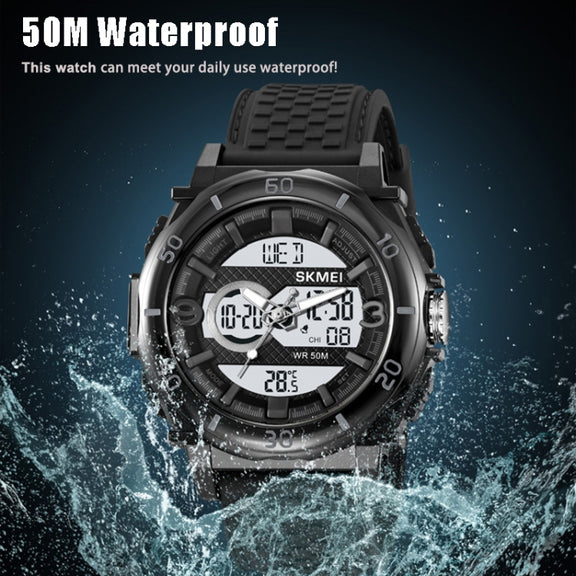 SKMEI 2098 Multifunctional Men 50M Water-resistant Thermometer Dual Display Digital Wrist Watch(Gold+Black)