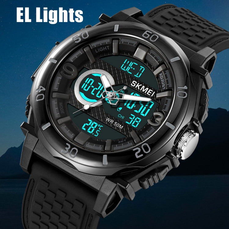 SKMEI 2098 Multifunctional Men 50M Water-resistant Thermometer Dual Display Digital Wrist Watch(Black+White)