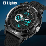 SKMEI 2098 Multifunctional Men 50M Water-resistant Thermometer Dual Display Digital Wrist Watch(Black+White)