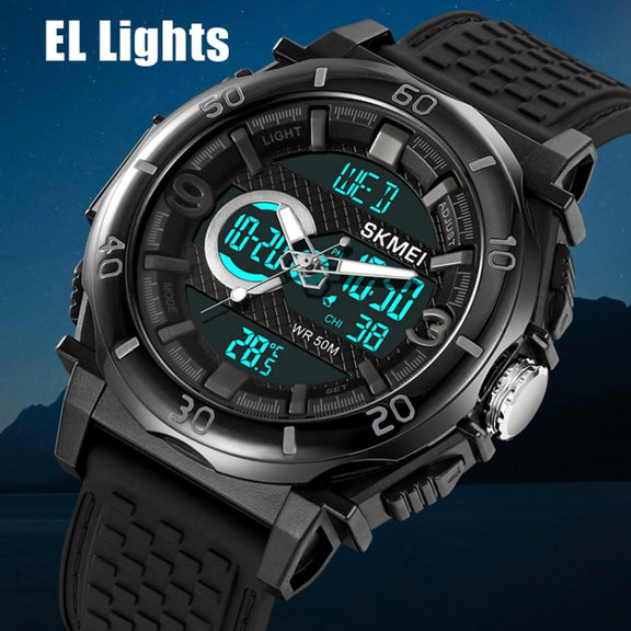 SKMEI 2098 Multifunctional Men 50M Water-resistant Thermometer Dual Display Digital Wrist Watch(Black+White)