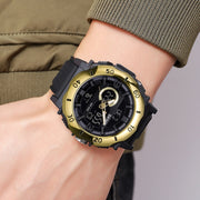 SKMEI 2098 Multifunctional Men 50M Water-resistant Thermometer Dual Display Digital Wrist Watch(Gold+Black)