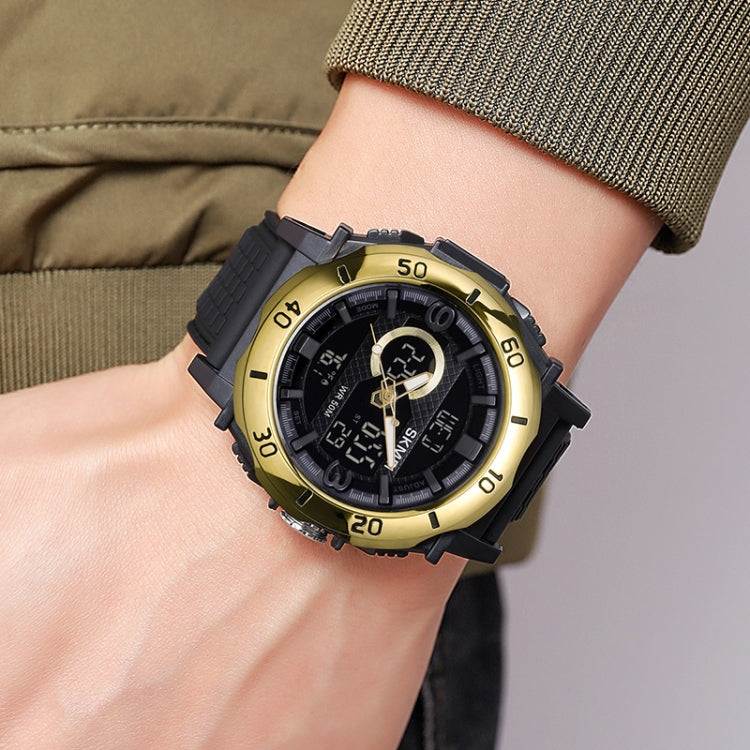 SKMEI 2098 Multifunctional Men 50M Water-resistant Thermometer Dual Display Digital Wrist Watch(Gold+Black)