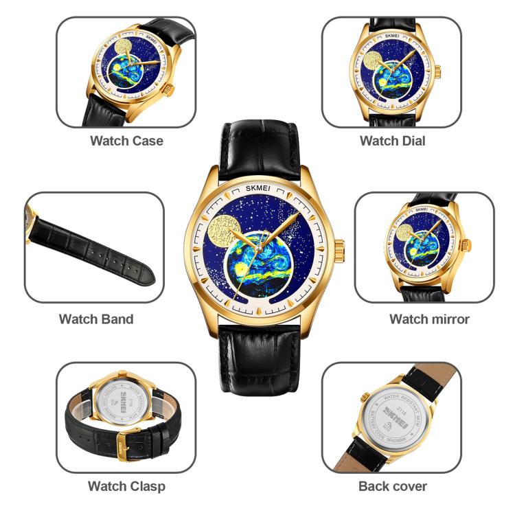 SKMEI 2115 Multifunctional Men Outdoor 30M Water-resistant Moon Phase Quartz Watch(Gold)