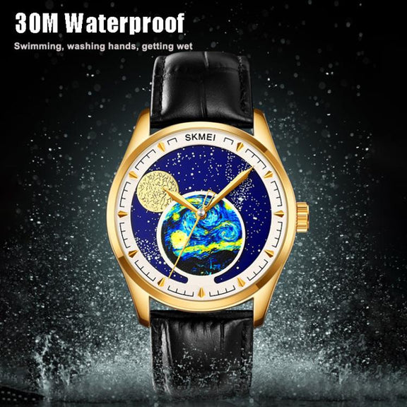 SKMEI 2115 Multifunctional Men Outdoor 30M Water-resistant Moon Phase Quartz Watch(Gold)