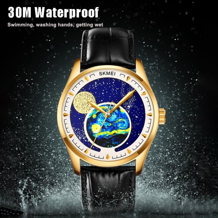 SKMEI 2115 Multifunctional Men Outdoor 30M Water-resistant Moon Phase Quartz Watch(Gold)