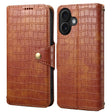 For iPhone 16 Denior Crocodile Texture Oil Edge Leather Phone Case(Brown) - free shipping - PMC TechLife - Order now!