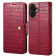 For iPhone 16 Denior Crocodile Texture Oil Edge Leather Phone Case(Rose Red) - free shipping - PMC TechLife - Order now!