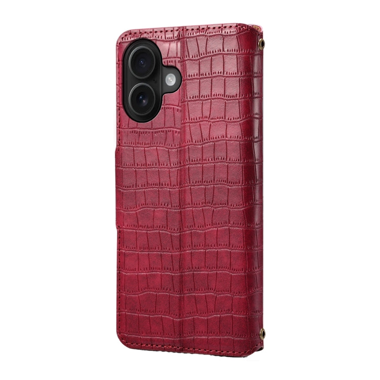 For iPhone 16 Denior Crocodile Texture Oil Edge Leather Phone Case(Rose Red)