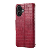For iPhone 16 Denior Crocodile Texture Oil Edge Leather Phone Case(Rose Red)