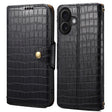For iPhone 16 Denior Crocodile Texture Oil Edge Leather Phone Case(Black) - free shipping - PMC TechLife - Order now!