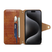 For iPhone 16 Plus Denior Crocodile Texture Oil Edge Leather Phone Case(Brown)
