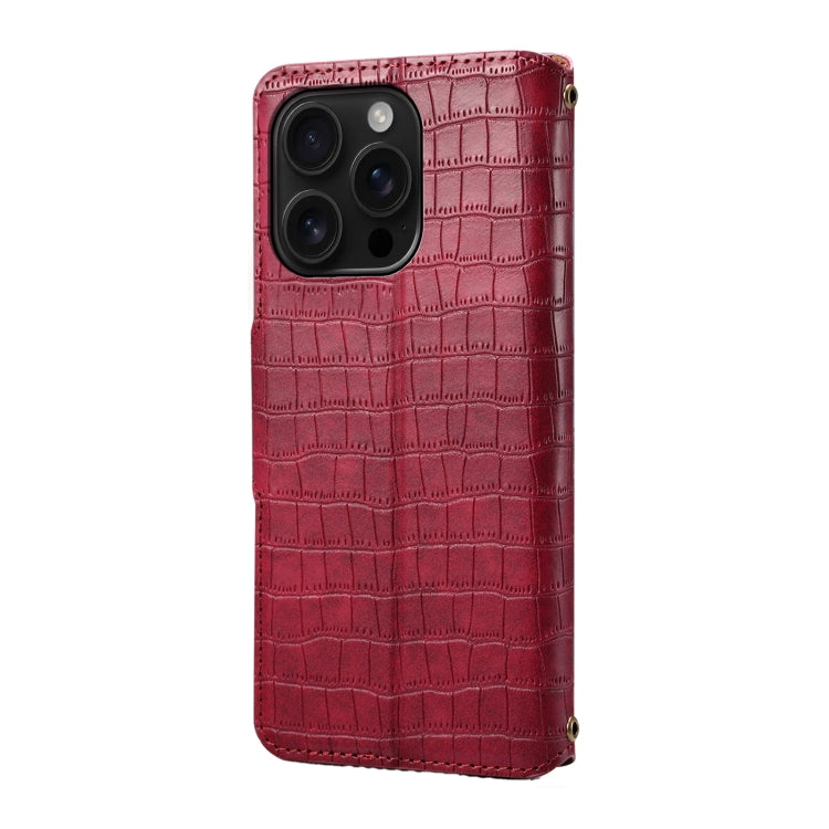 For iPhone 16 Pro Denior Crocodile Texture Oil Edge Leather Phone Case(Rose Red)