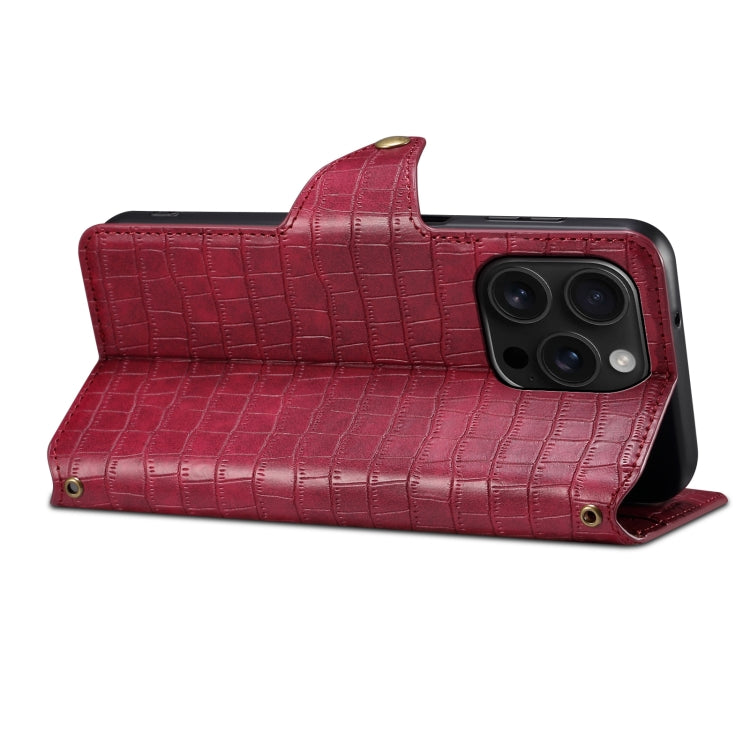 For iPhone 16 Pro Denior Crocodile Texture Oil Edge Leather Phone Case(Rose Red)