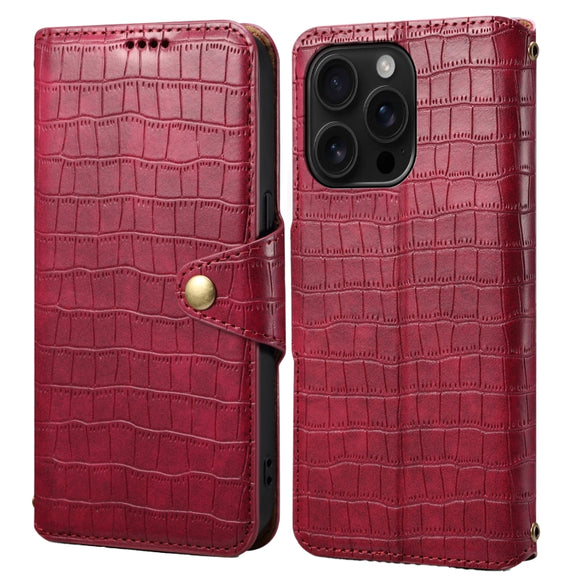 For iPhone 16 Pro Denior Crocodile Texture Oil Edge Leather Phone Case(Rose Red)