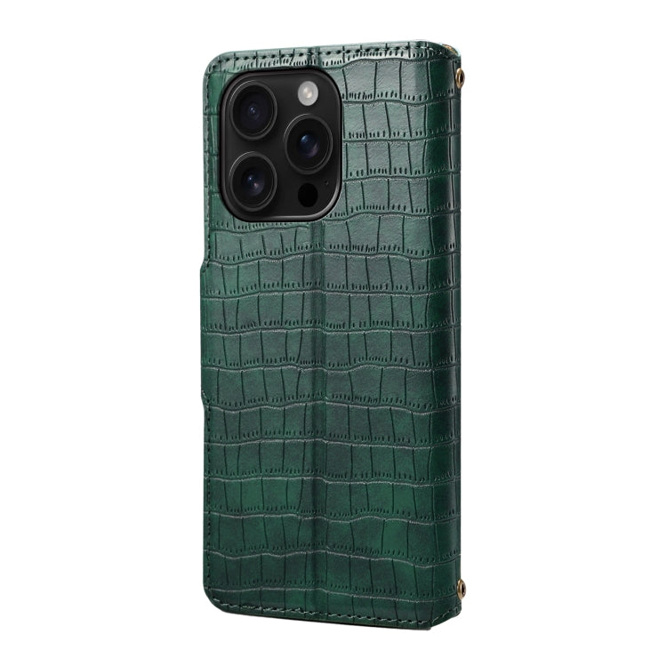 For iPhone 16 Pro Denior Crocodile Texture Oil Edge Leather Phone Case(Green)