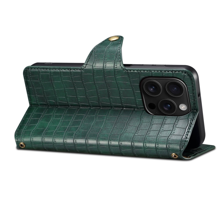 For iPhone 16 Pro Denior Crocodile Texture Oil Edge Leather Phone Case(Green)