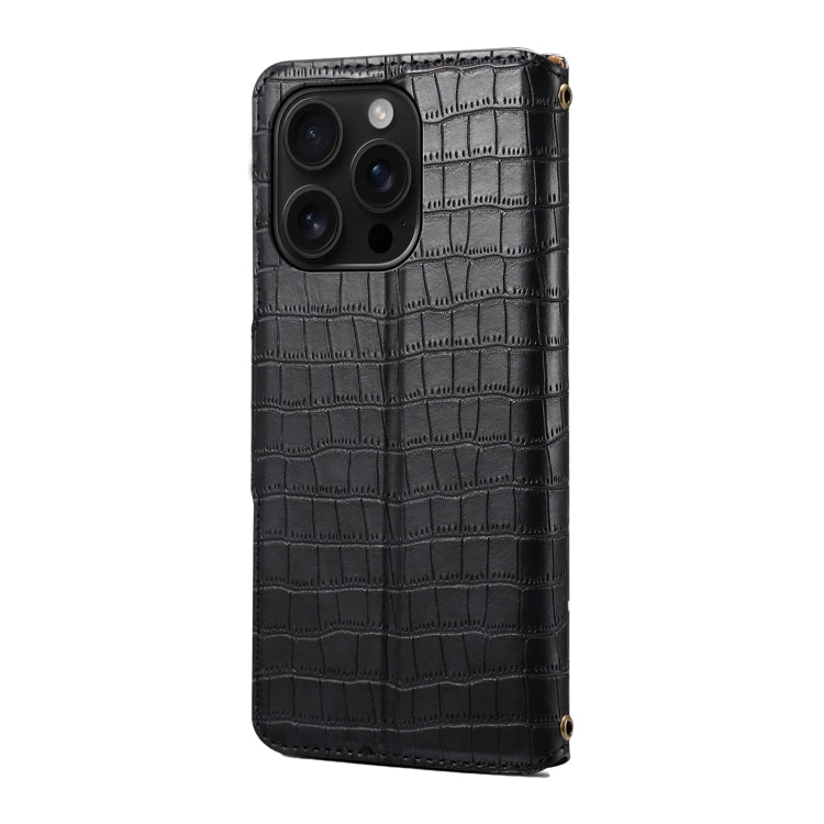 For iPhone 16 Pro Denior Crocodile Texture Oil Edge Leather Phone Case(Black)