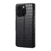 For iPhone 16 Pro Denior Crocodile Texture Oil Edge Leather Phone Case(Black)
