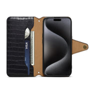 For iPhone 16 Pro Denior Crocodile Texture Oil Edge Leather Phone Case(Black)