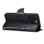 For iPhone 16 Pro Denior Crocodile Texture Oil Edge Leather Phone Case(Black)