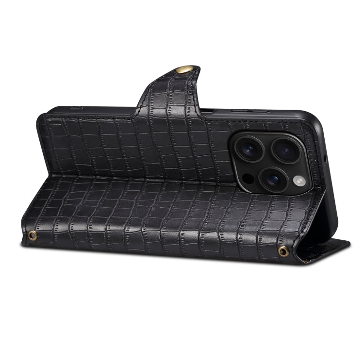 For iPhone 16 Pro Denior Crocodile Texture Oil Edge Leather Phone Case(Black)