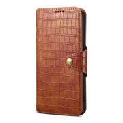 For iPhone 16 Pro Max Denior Crocodile Texture Oil Edge Leather Phone Case(Brown)