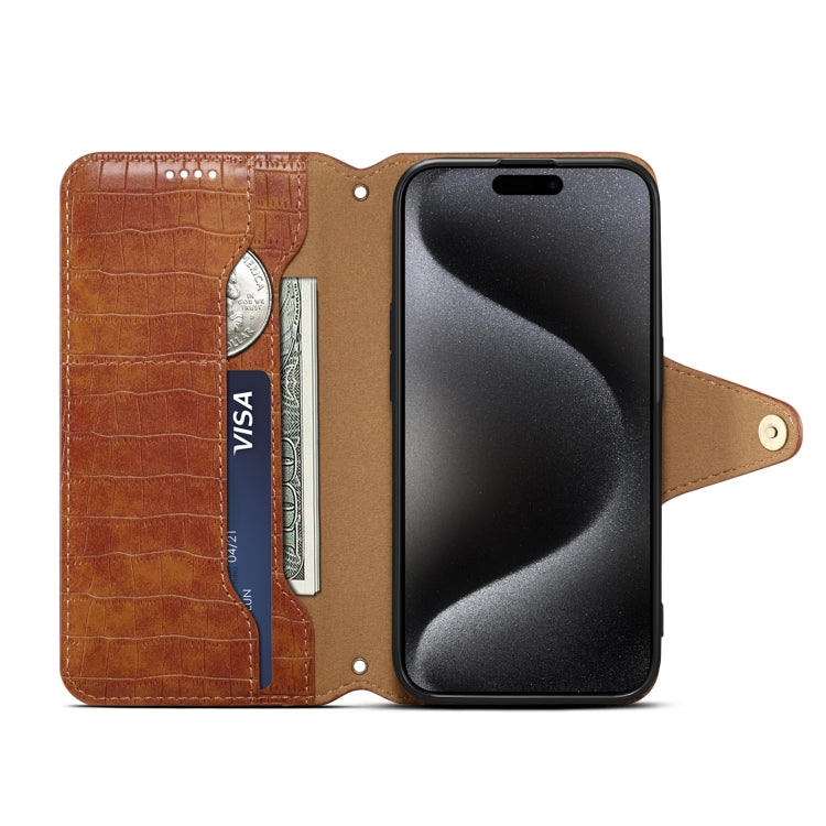 For iPhone 16 Pro Max Denior Crocodile Texture Oil Edge Leather Phone Case(Brown)