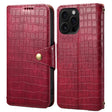 For iPhone 16 Pro Max Denior Crocodile Texture Oil Edge Leather Phone Case(Rose Red) - iPhone 16 Pro Max Cases by Denior | Online Shopping South Africa | PMC TechLife | Buy Now Pay Later Mobicred