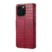 For iPhone 16 Pro Max Denior Crocodile Texture Oil Edge Leather Phone Case(Rose Red)