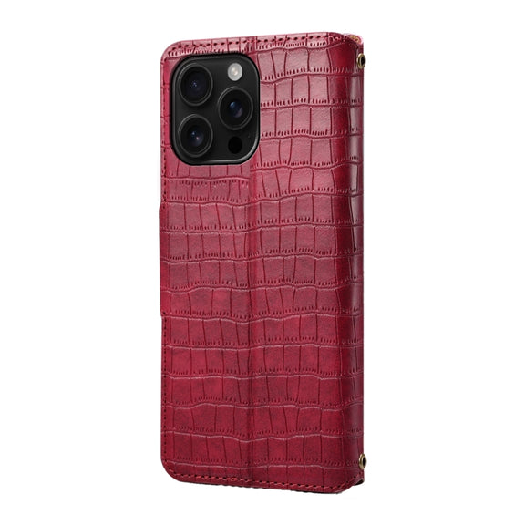 For iPhone 16 Pro Max Denior Crocodile Texture Oil Edge Leather Phone Case(Rose Red)