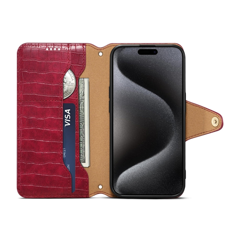 For iPhone 16 Pro Max Denior Crocodile Texture Oil Edge Leather Phone Case(Rose Red)
