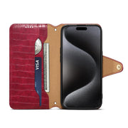 For iPhone 16 Pro Max Denior Crocodile Texture Oil Edge Leather Phone Case(Rose Red)