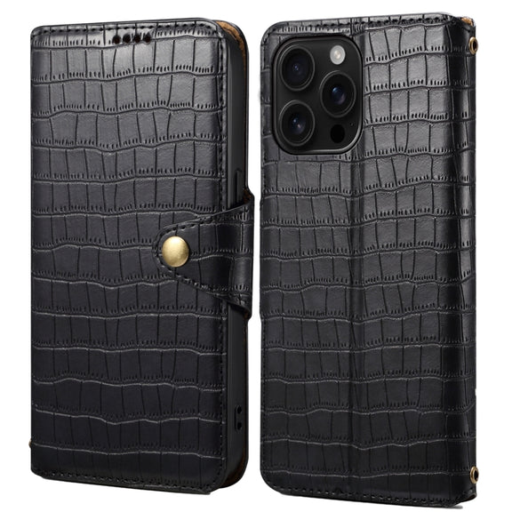 For iPhone 16 Pro Max Denior Crocodile Texture Oil Edge Leather Phone Case(Black)